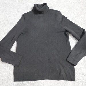 Talbots Womens Turtleneck Sweater L Black Solid  100% Cashmere